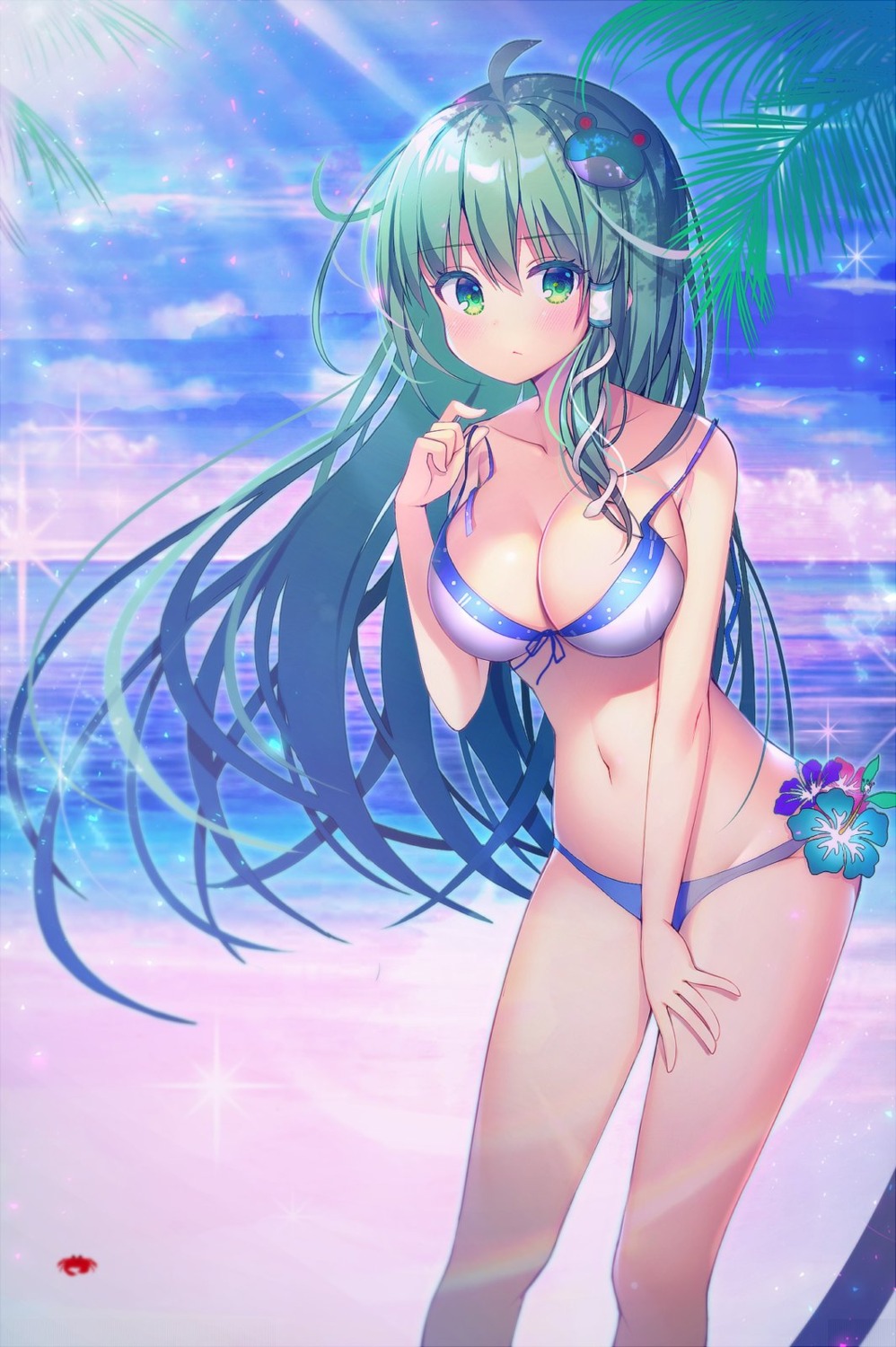 bikini cleavage kochiya_sanae koto_seori swimsuits touhou