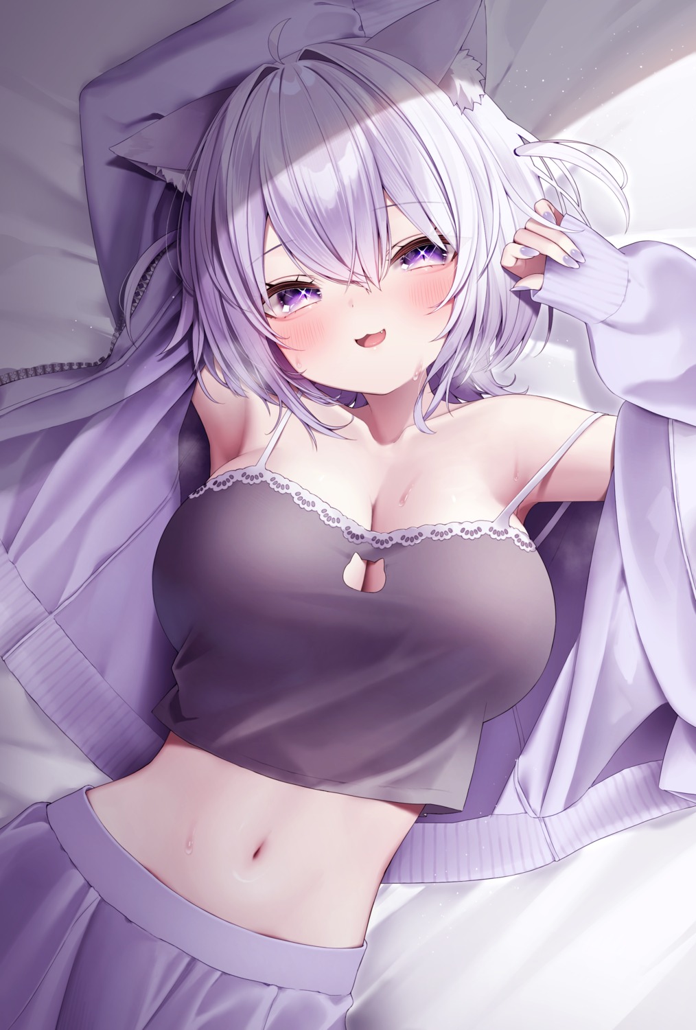 animal_ears hololive hololive_gamers lingerie monuke_(monu) nekomata_okayu nekomimi sweater