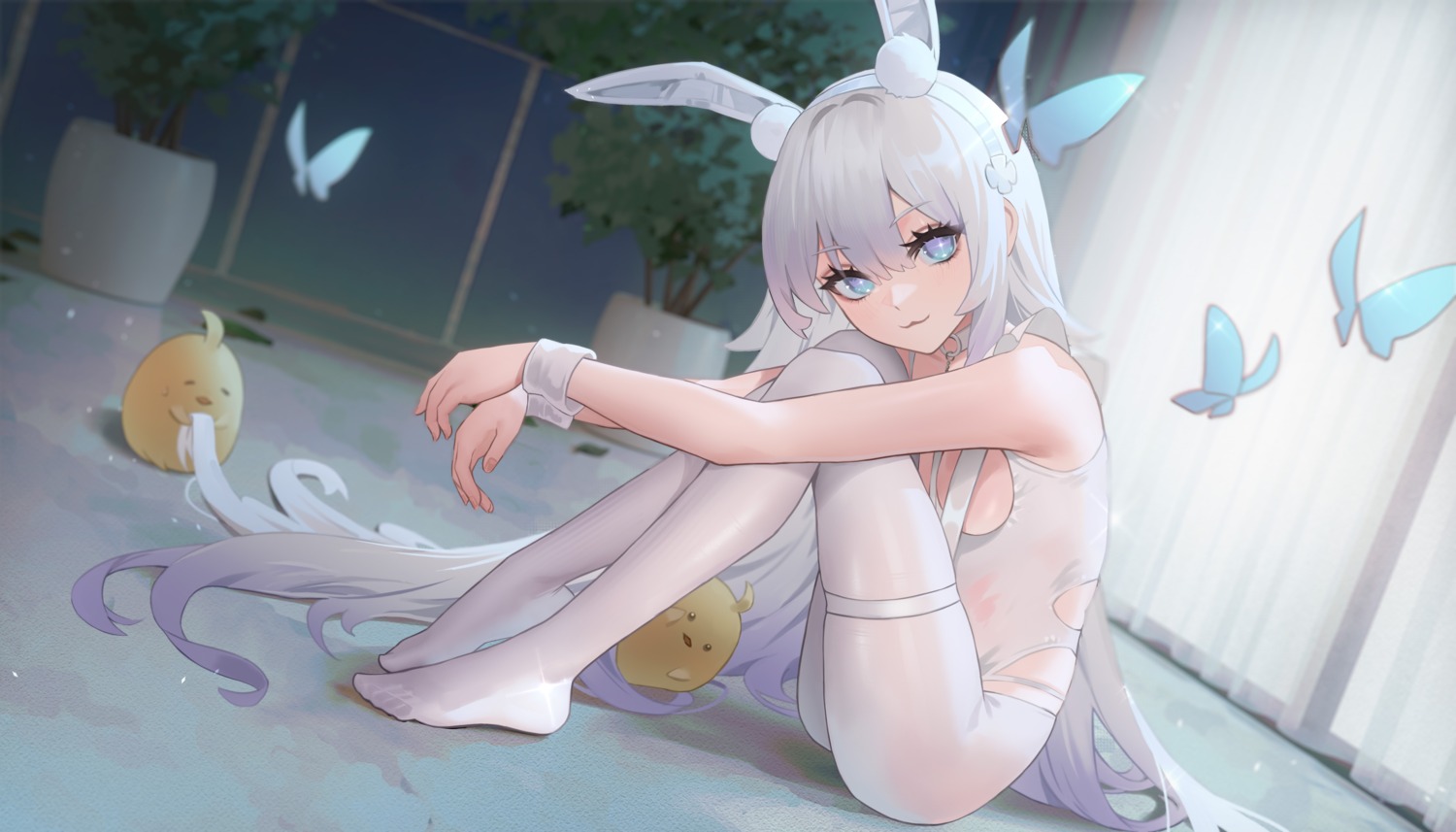 animal_ears azur_lane bunny_ears bunny_girl cirilla garter le_malin_(azur_lane) manjuu_(azur_lane) no_bra pantyhose see_through