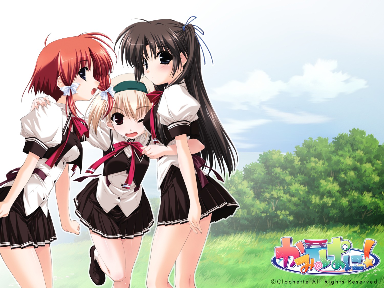 amaizumimoriamekoyori_no_mikoto clochette kahara_mizuki kamipani katase_megumi seifuku shintarou wallpaper