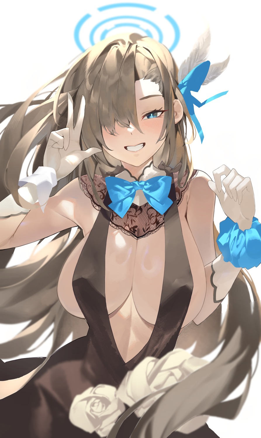 blue_archive dress erect_nipples halo ichinose_asuna ktr_(tpun2553) no_bra