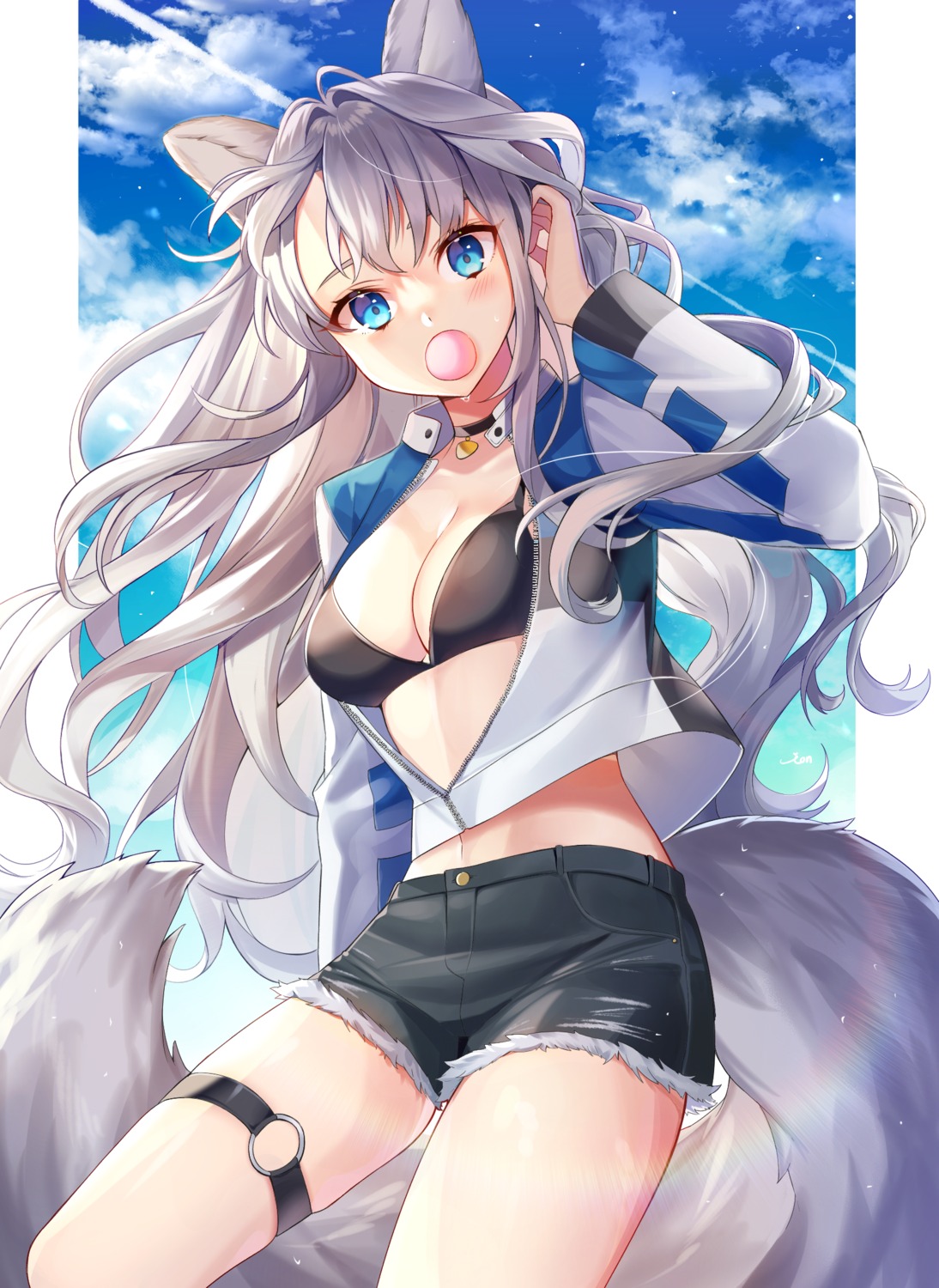 animal_ears bikini_top cleavage garter ion_(on01e) open_shirt swimsuits tail