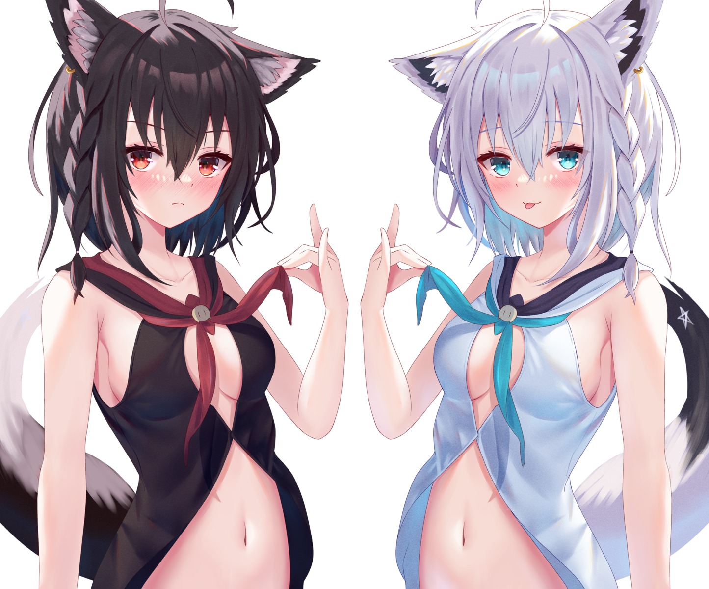 animal_ears hololive hololive_gamers kitsune kurokami_fubuki nopan shirakami_fubuki tail togemaru