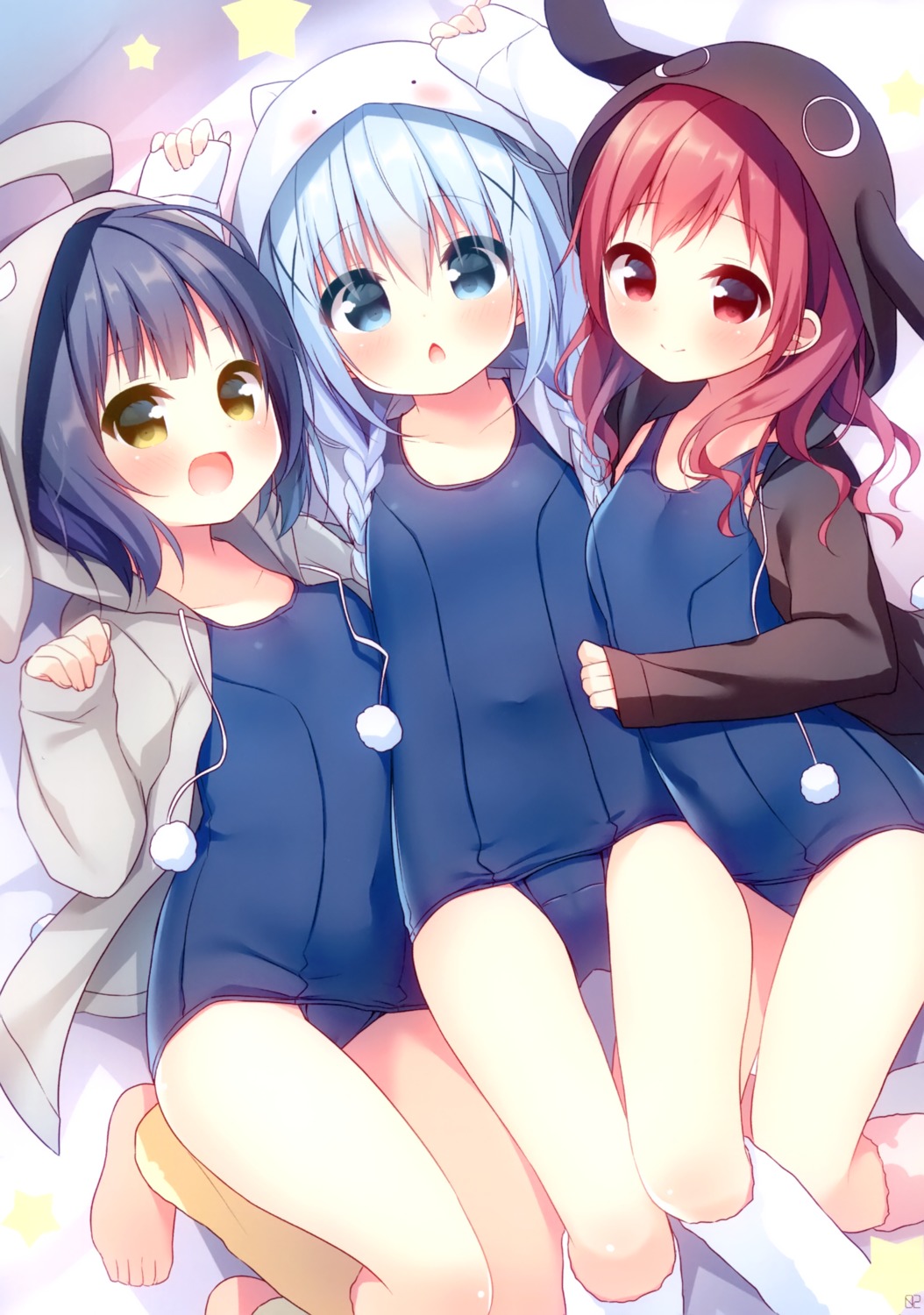 gochuumon_wa_usagi_desu_ka? hanamiya_natsuka jouga_maya kafuu_chino loli natsu_megumi school_swimsuit swimsuits