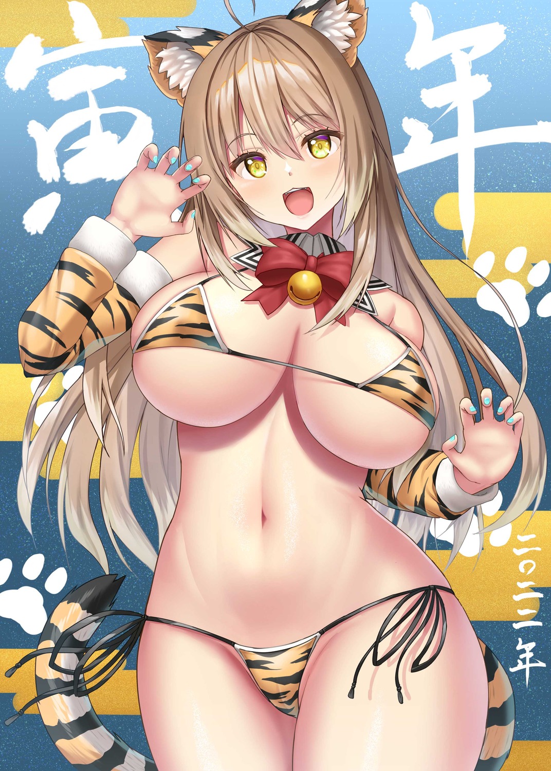 animal_ears bikini cameltoe erect_nipples nekomimi swimsuits tail thong uehiro