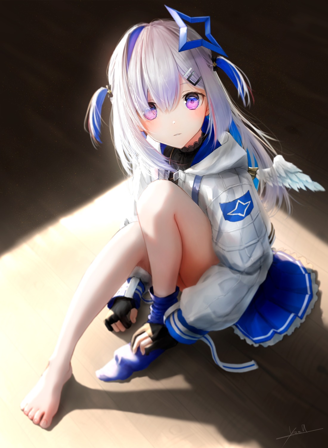 amane_kanata angel feet hololive ojay_tkym seifuku wings