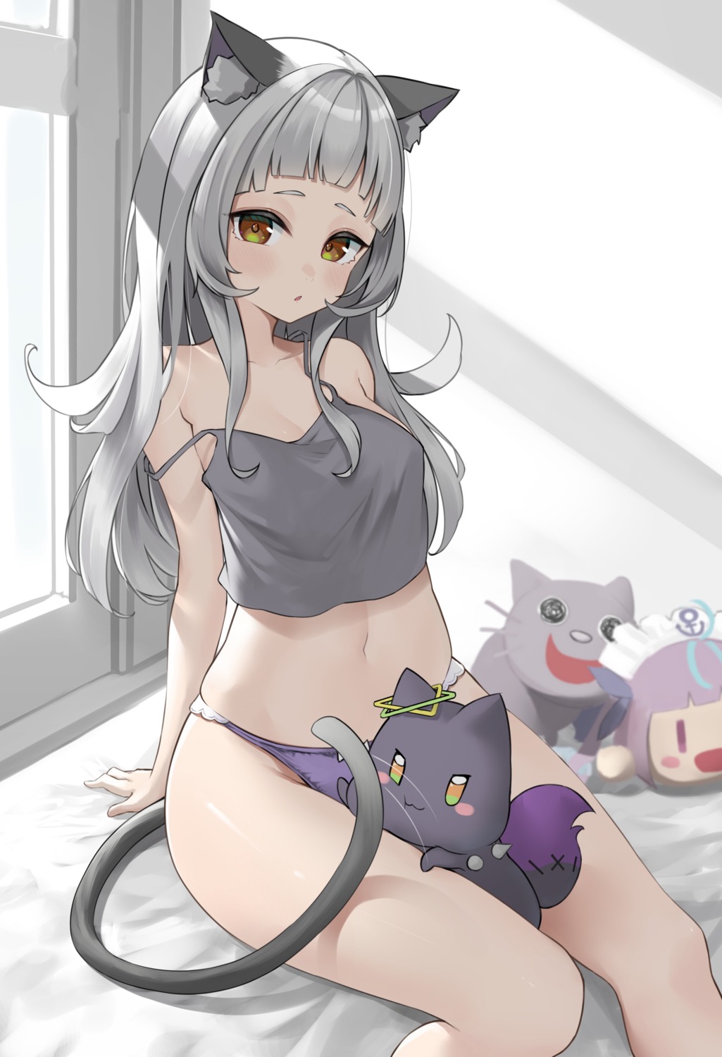 akiki_(kiki) animal_ears hololive lingerie murasaki_shion neko nekomimi no_bra pantsu tail