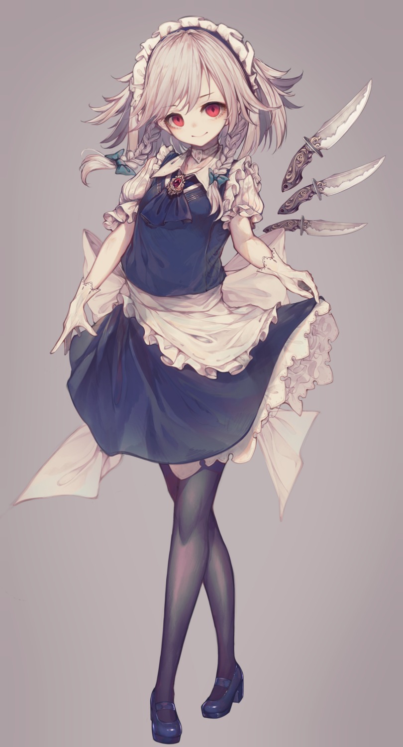 heels hito_komoru izayoi_sakuya maid pantyhose skirt_lift touhou weapon