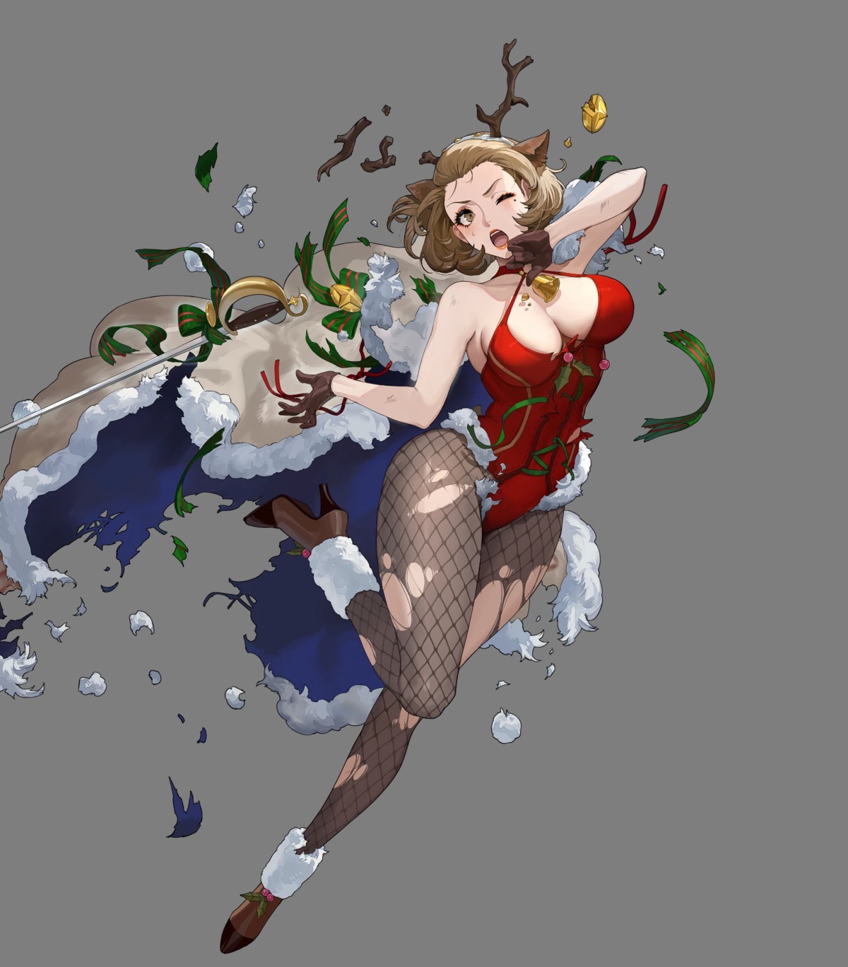 animal_ears christmas ekao fire_emblem fire_emblem_three_houses fishnets heels horns leotard manuela_casagranda nintendo no_bra pantyhose sword tail torn_clothes transparent_png