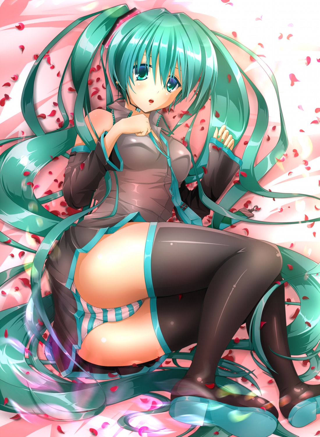 arkcide hatsune_miku pantsu shimapan thighhighs vocaloid