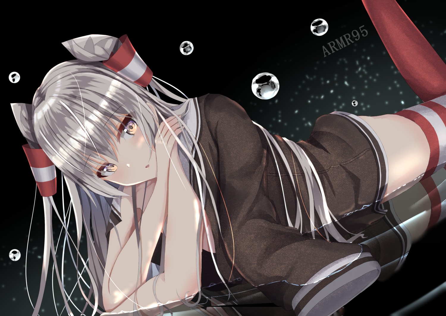 amatsukaze_(kancolle) armr_95 kantai_collection naked_cape seifuku thighhighs wet