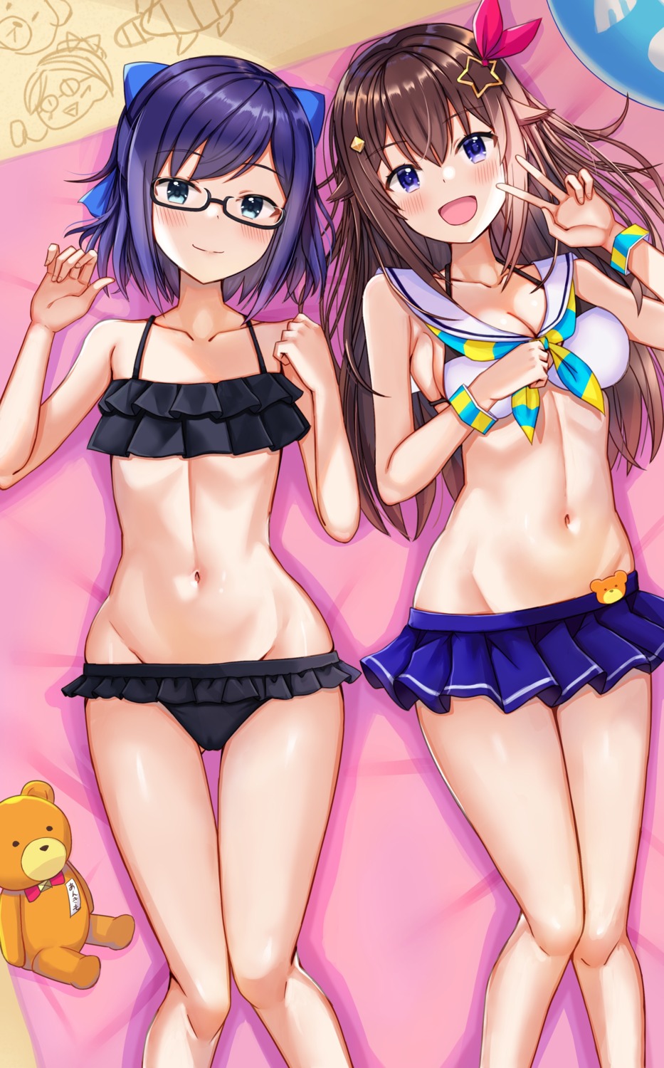 bikini cameltoe crossover hololive megane nootomo swimsuits tokino_sora yuujin_a_(hololive)