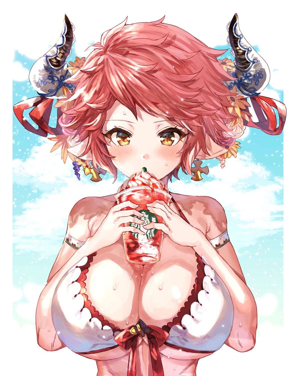 bikini_top eno_yukimi granblue_fantasy horns pointy_ears sturm_(granblue_fantasy) swimsuits wet