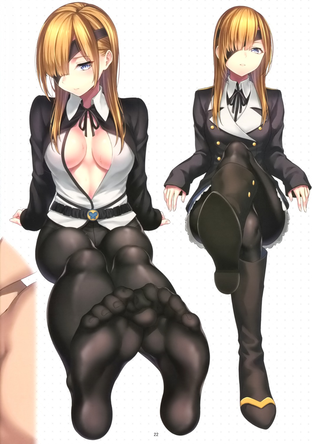 cleavage dksha eyepatch fate/grand_order feet heels kase_daiki no_bra open_shirt ophelia_phamrsolone pantsu pantyhose