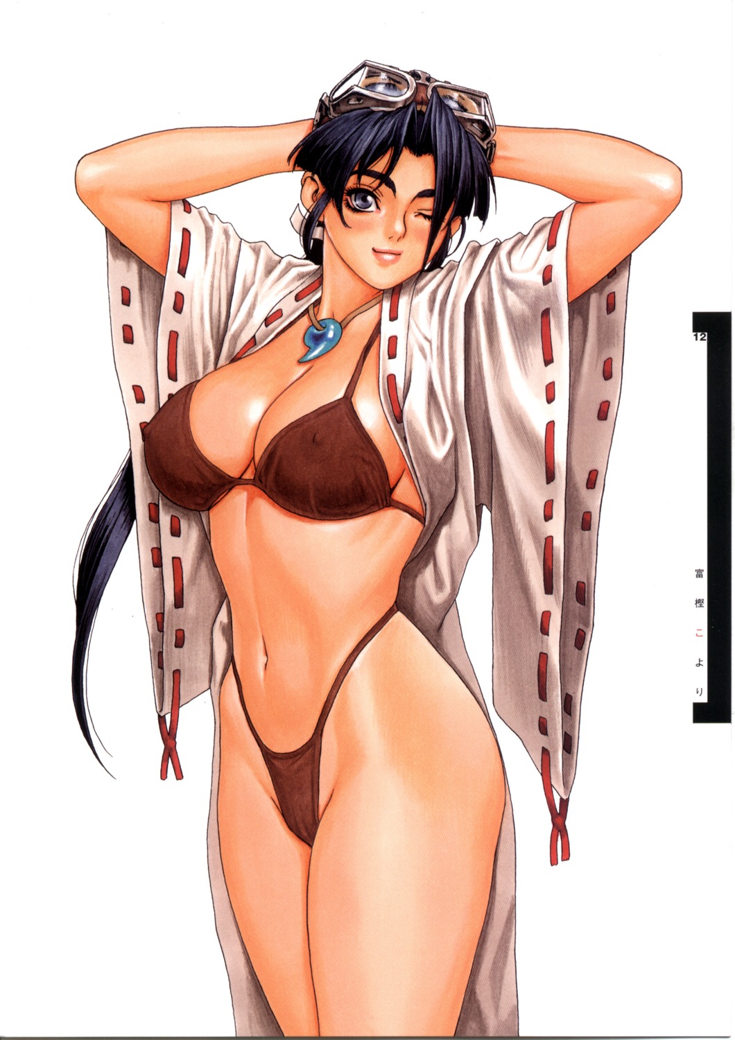 bikini cleavage erect_nipples open_shirt psikyo sengoku_ace sengoku_blade swimsuits togashi_koyori tsukasa_jun