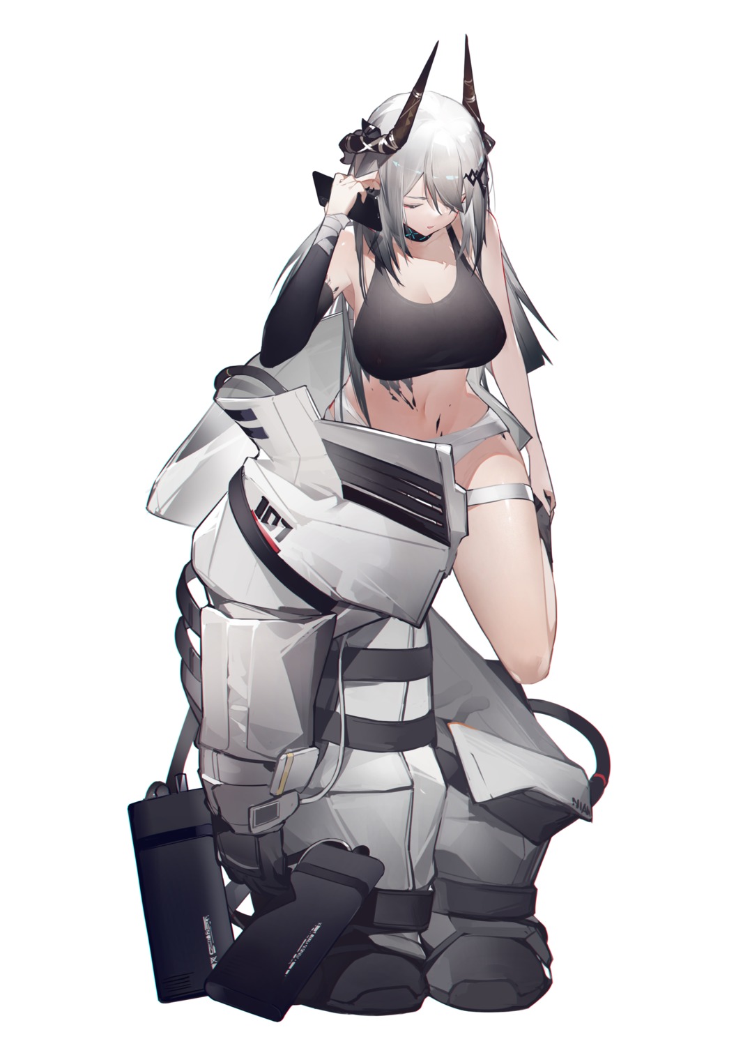 arknights cleavage garter horns mudrock_(arknights) pantsu pointy_ears tagme