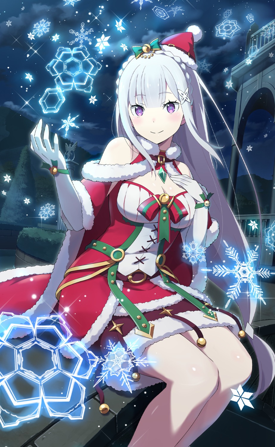 christmas cleavage emilia_(re_zero) pointy_ears re_zero_kara_hajimeru_isekai_seikatsu tagme