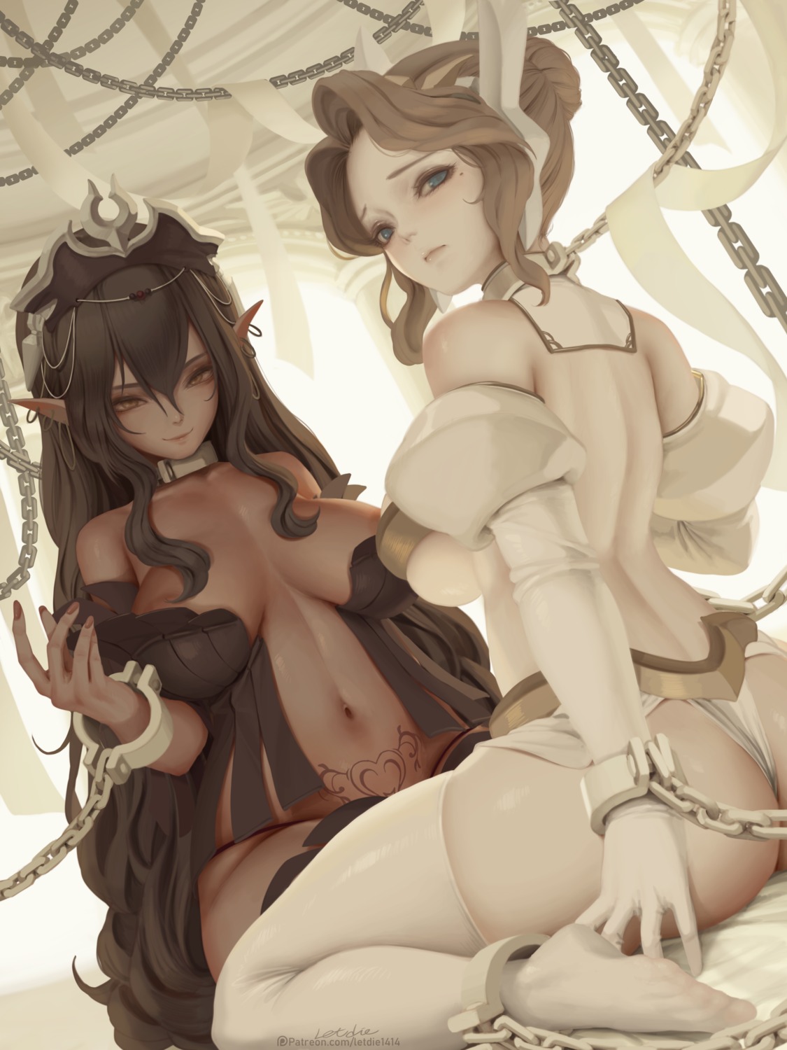 ass bondage claudia_le_van_tyne discordia_olga kuroinu_kedakaki_seijo_wa_hakudaku_ni_somaru letdie1414 no_bra pantsu pointy_ears tattoo thighhighs thong