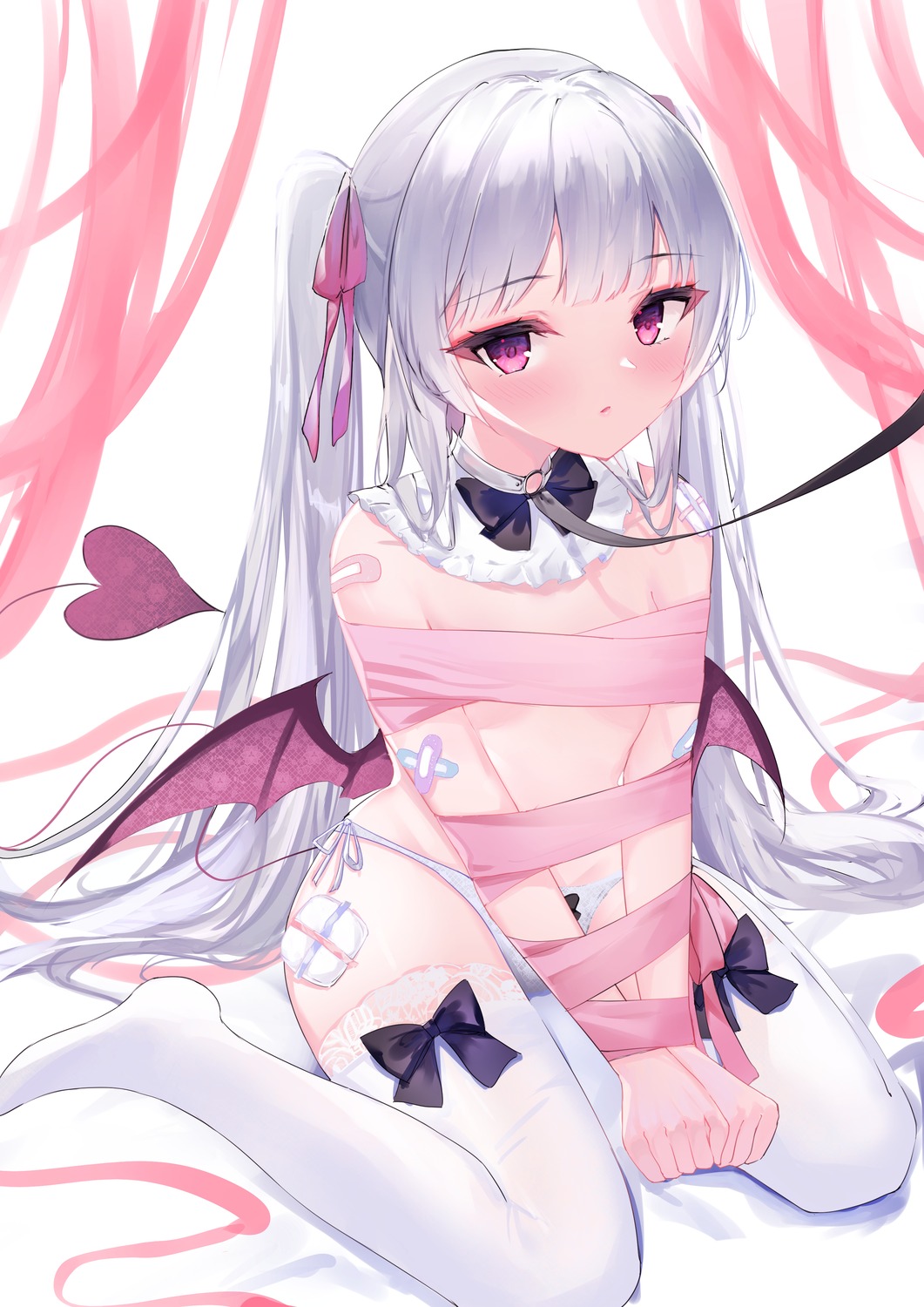 bandaid bondage loli pantsu string_panties tail thighhighs usagi_(786113654) wings