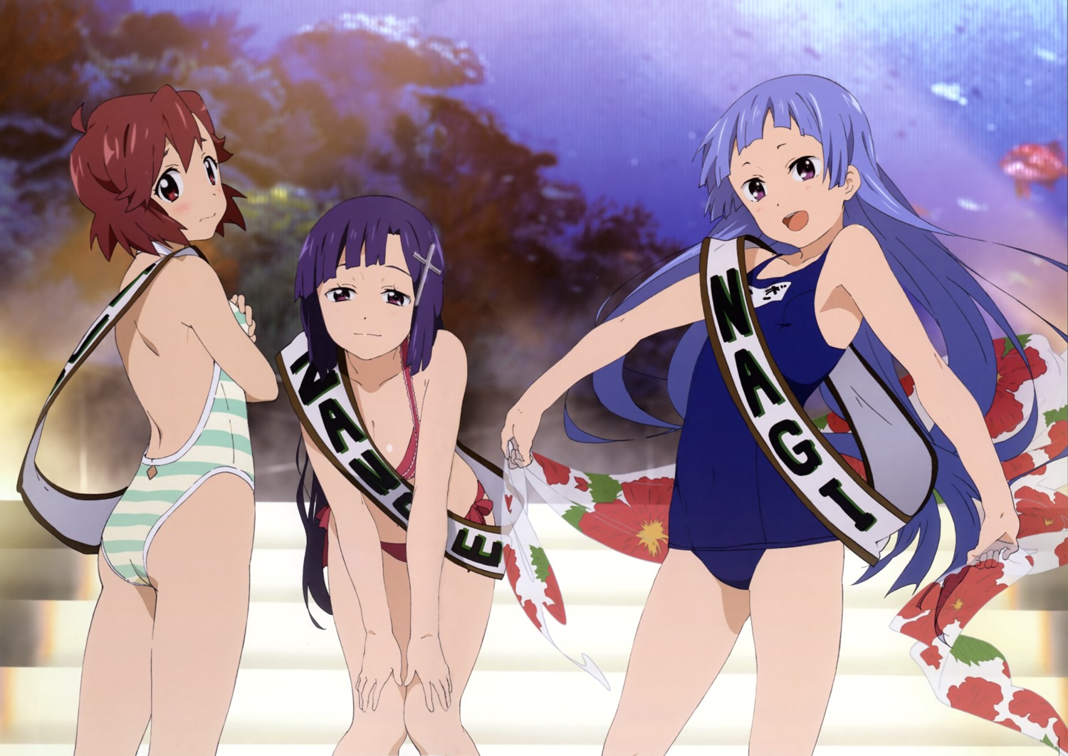 Kadowaki Satoshi Kannagi Crazy Shrine Maidens Aoba Tsugumi Nagi Zange Bikini School Swimsuit