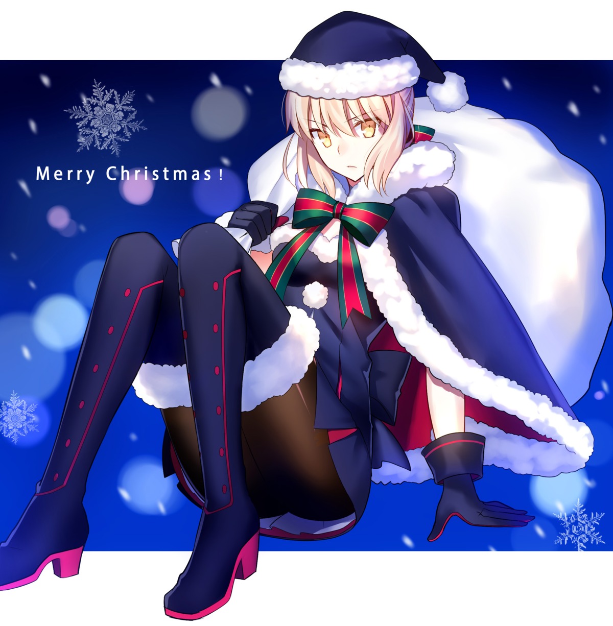 christmas dress fate/grand_order fate/stay_night fuyuki_(neigedhiver) heels pantyhose saber saber_alter