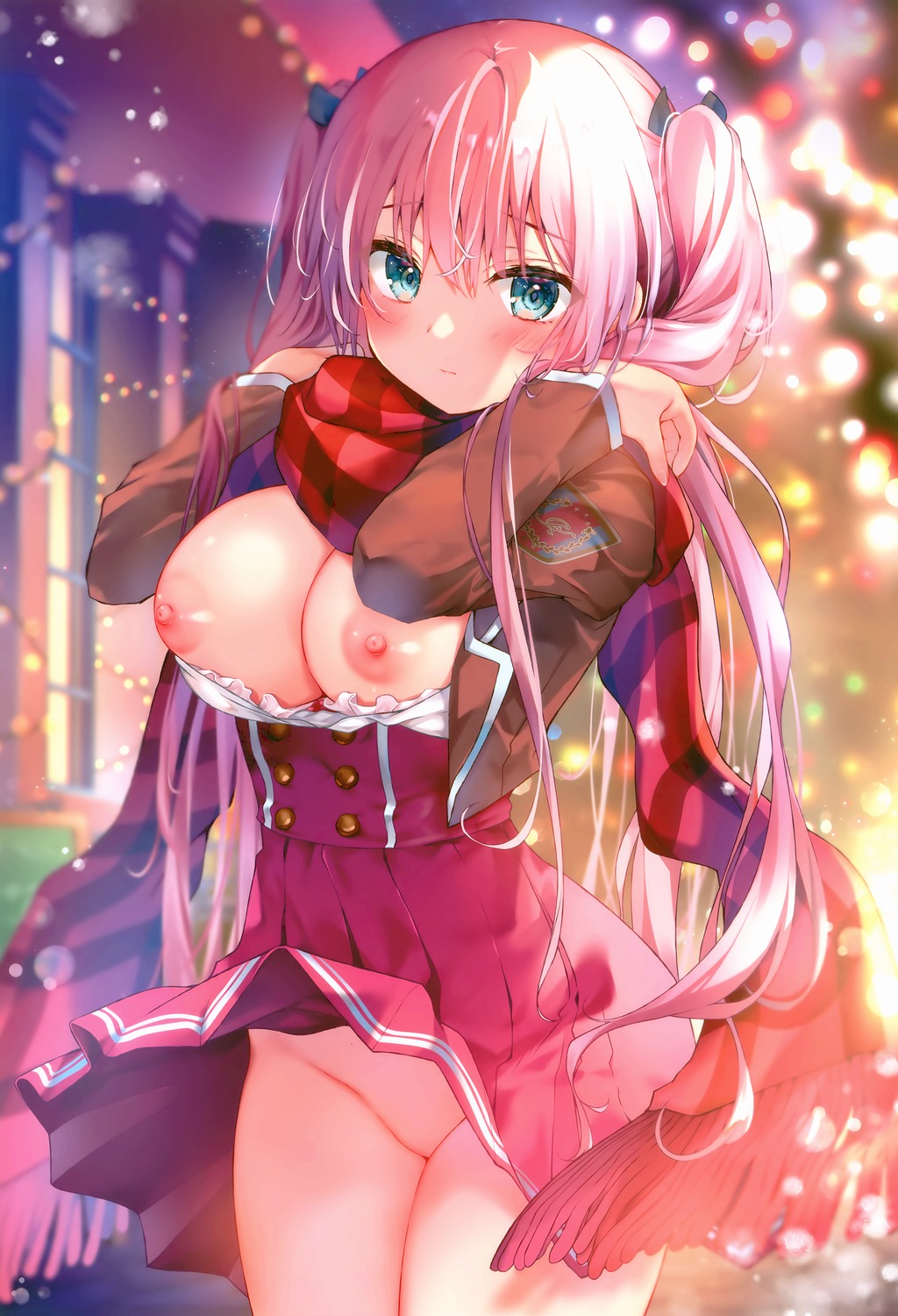 breasts christmas kino nipples no_bra nopan open_shirt seifuku skirt_lift