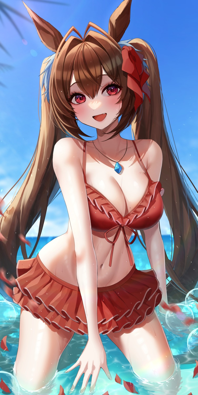 animal_ears bikini daiwa_scarlet_(umamusume) kudou_eru swimsuits uma_musume_pretty_derby wet