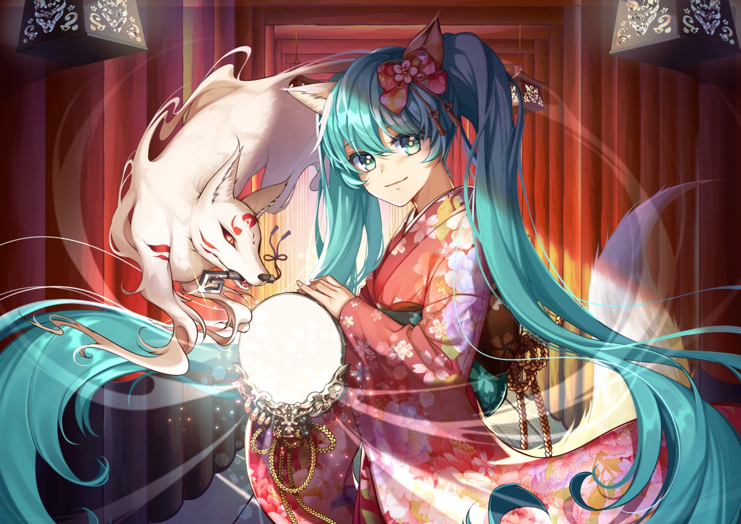 animal_ears hatsune_miku kimono kitsune kyoto_nippon_festival lem_tea tail vocaloid