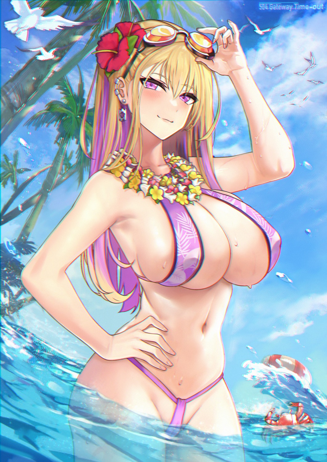 bikini boryeon_(last_origin) cameltoe erect_nipples last_origin megane qibuyurenjiu swimsuits thong wet