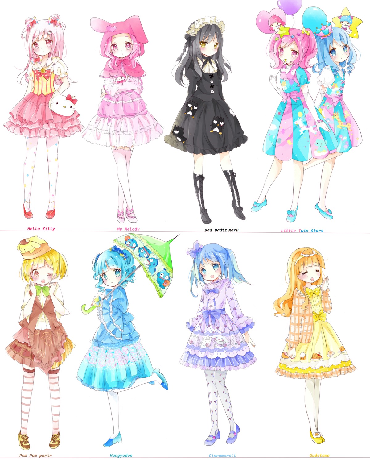 bad_badtz-maru cinnamoroll dress gothic_lolita gudetama hangyodon heels hello_kitty little_twin_stars lolita_fashion my_melody pantyhose pompompurin sanrio stockings thighhighs tsukiyo_(skymint) umbrella