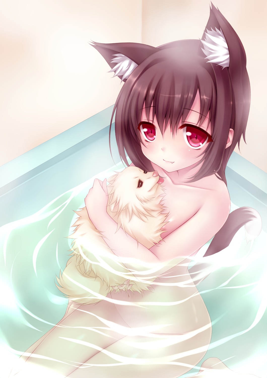 animal_ears bathing naked nekomimi rayn tail wet