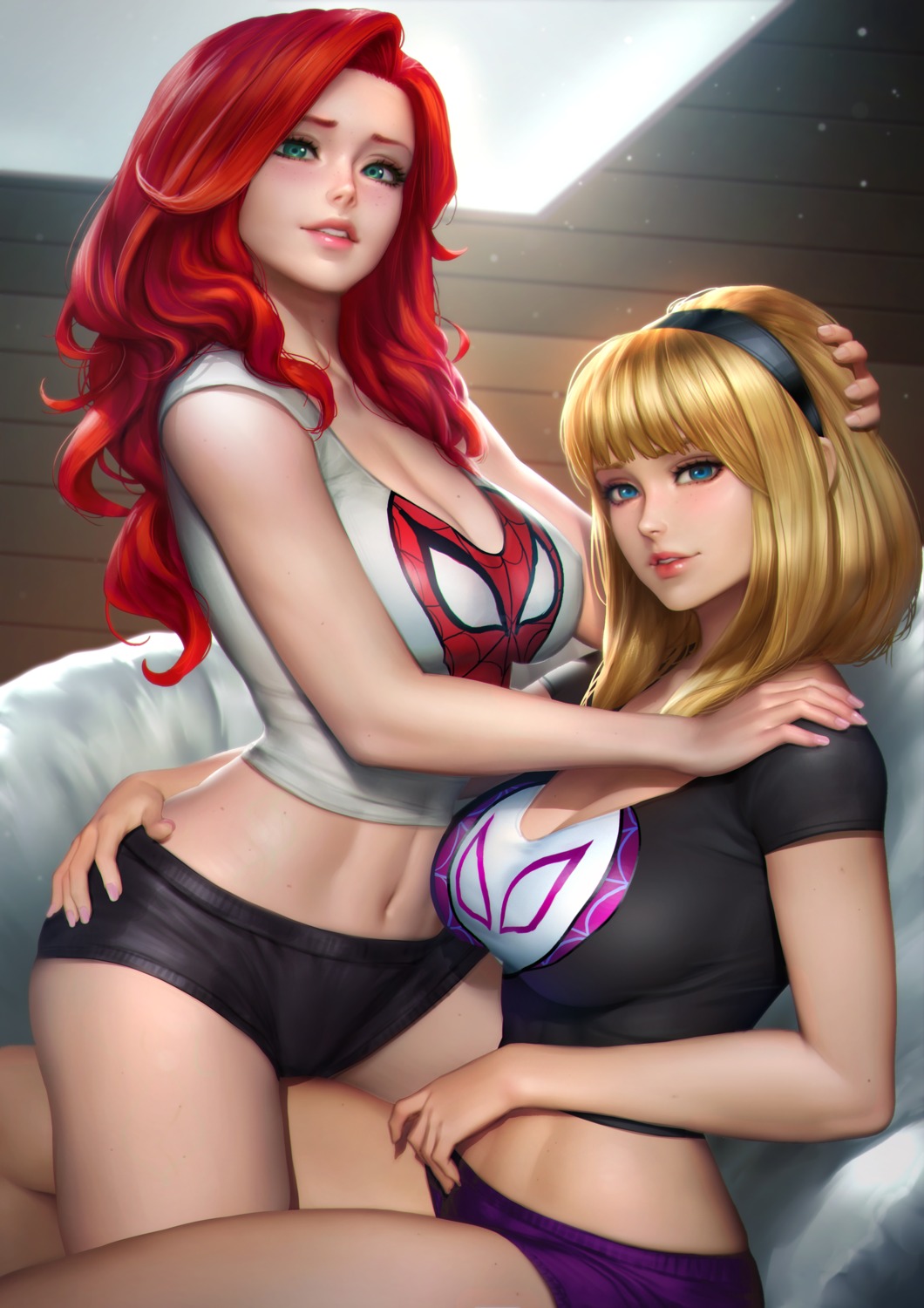 cleavage gwen_stacy marvel mary_jane nudtawut_thongmai spiderman