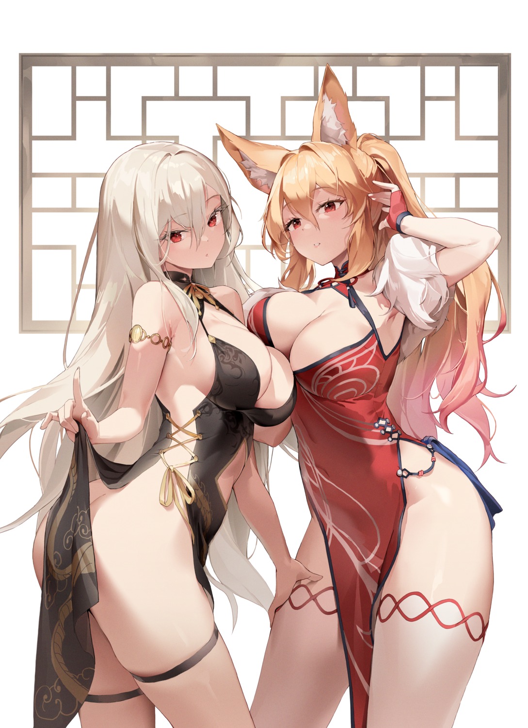 animal_ears ass chinadress choyeon dungeon_fighter ellin_meiji garter lethe_rin no_bra nopan skirt_lift