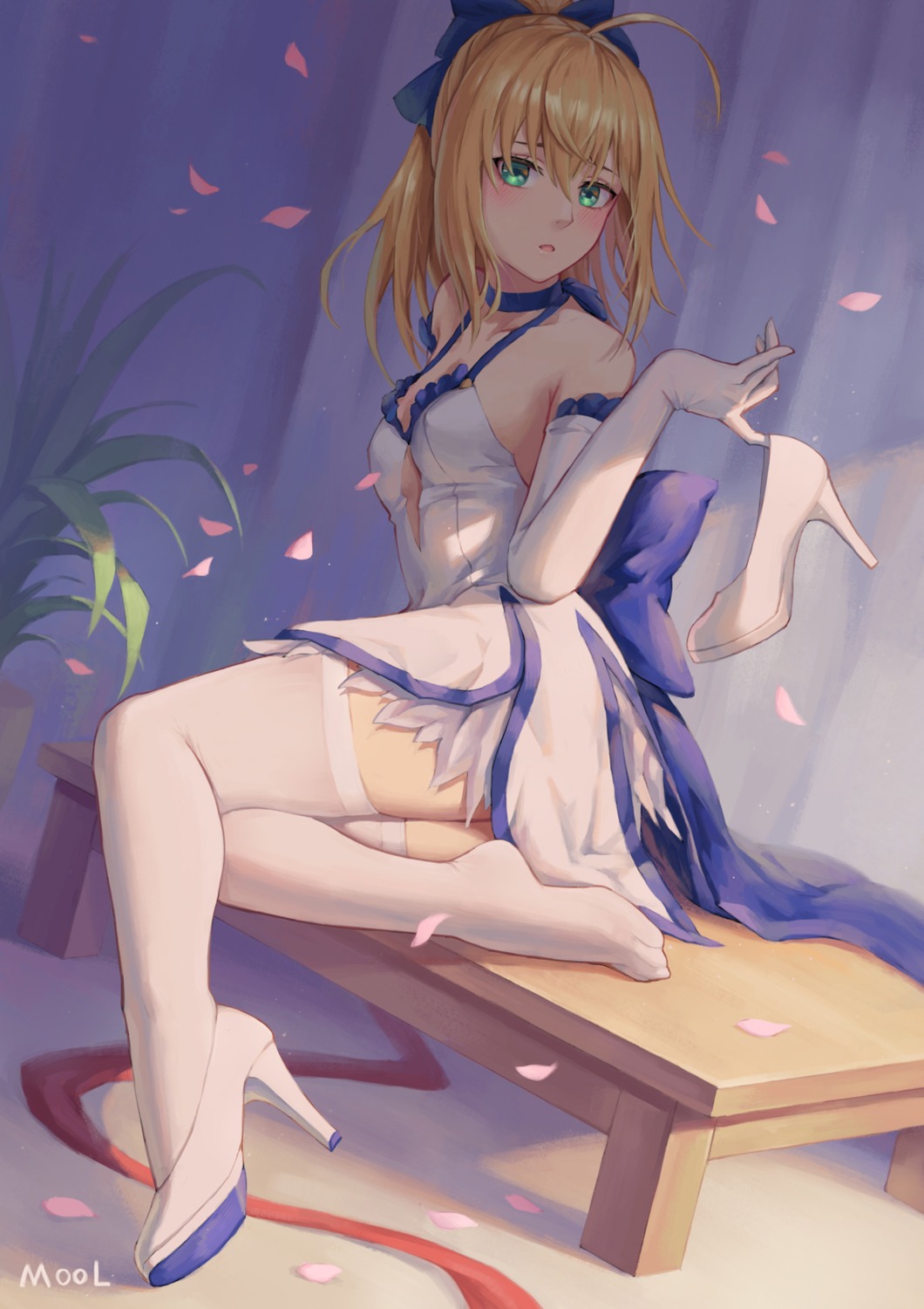 dress fate/grand_order heels mool_yueguang saber saber_lily thighhighs