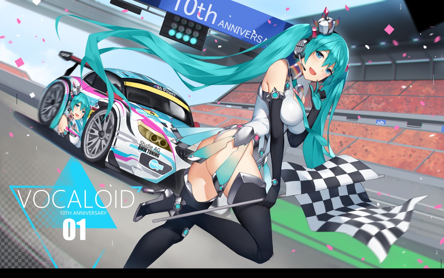 ass goodsmile_racing hatsune_miku headphones heels leotard racing_miku thighhighs vocaloid yykuaixian