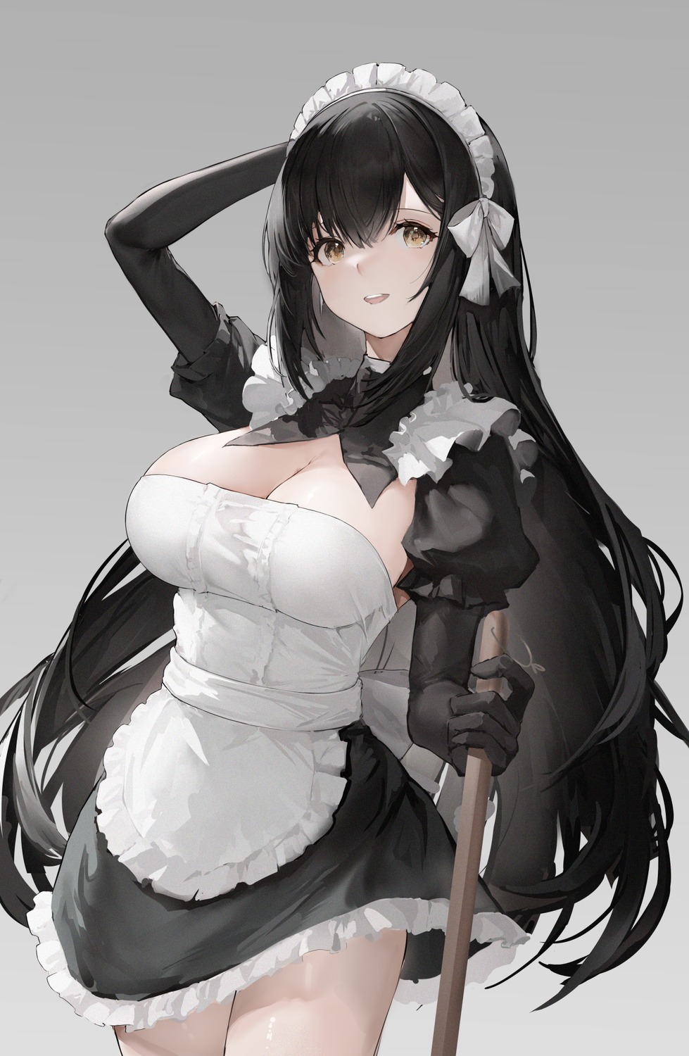 cleavage haori_io maid no_bra skirt_lift