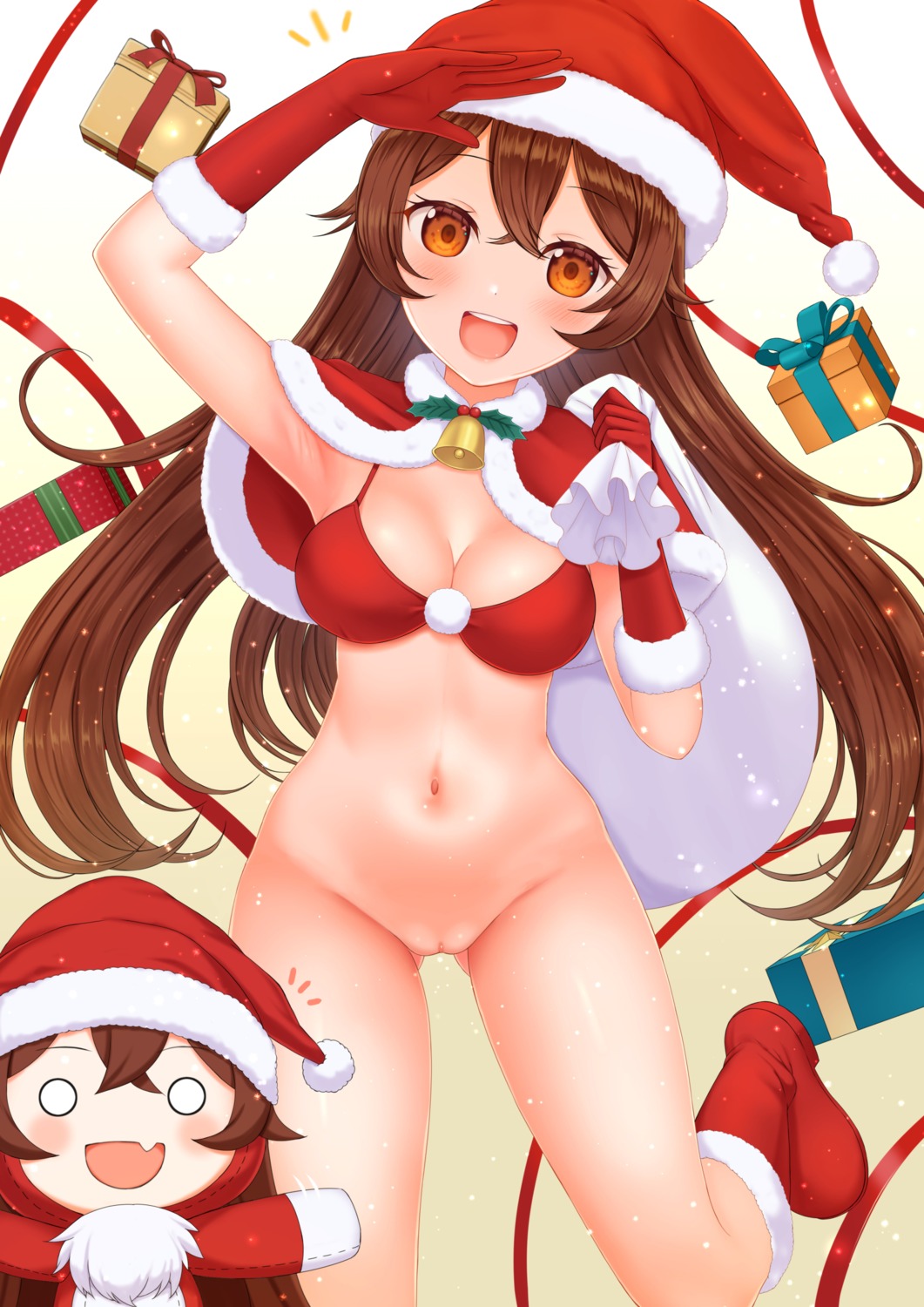 amber_(genshin_impact) bikini_top bottomless christmas cleavage denkaisui genshin_impact pussy swimsuits uncensored