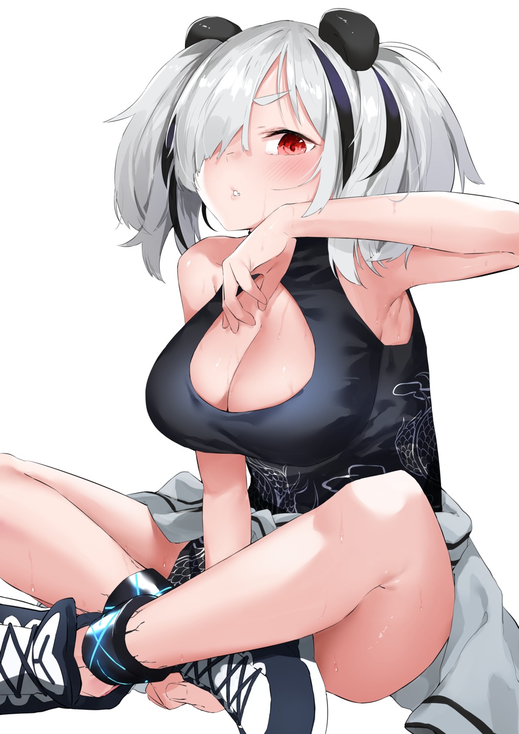 animal_ears arknights chinadress cleavage cotton_kanzaki feater_(arknights) no_bra wet
