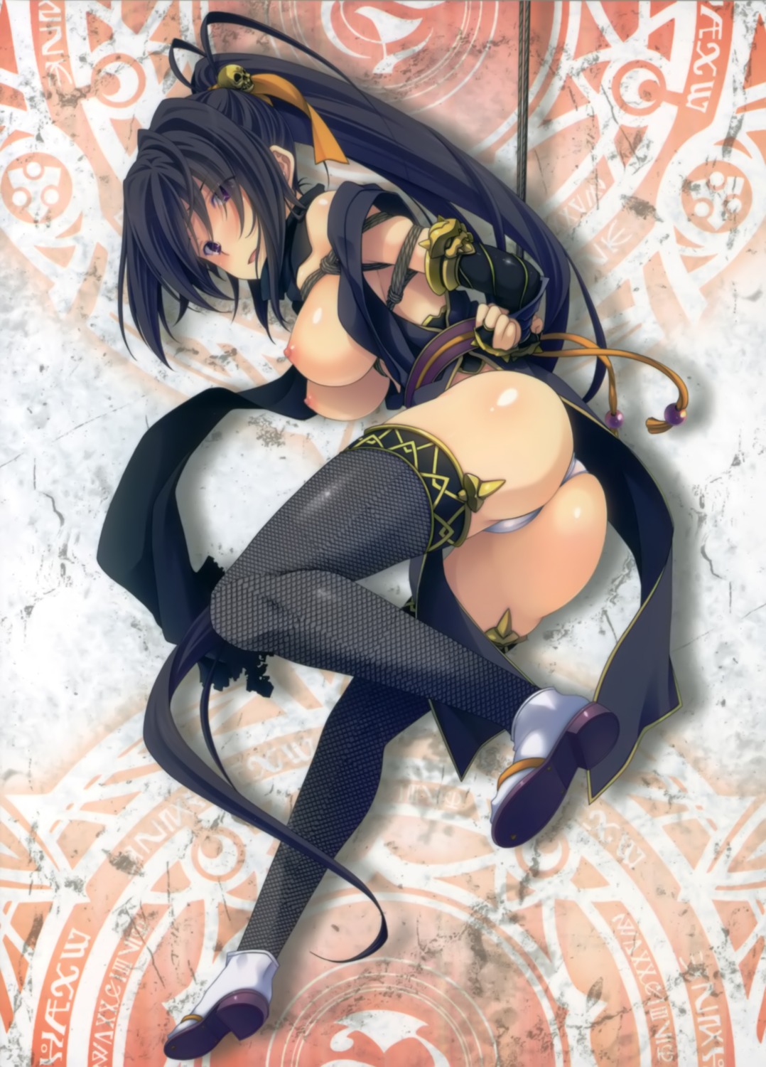 ass bondage breasts highschool_dxd himejima_akeno kimono miyama-zero ninja nipples pantsu thighhighs