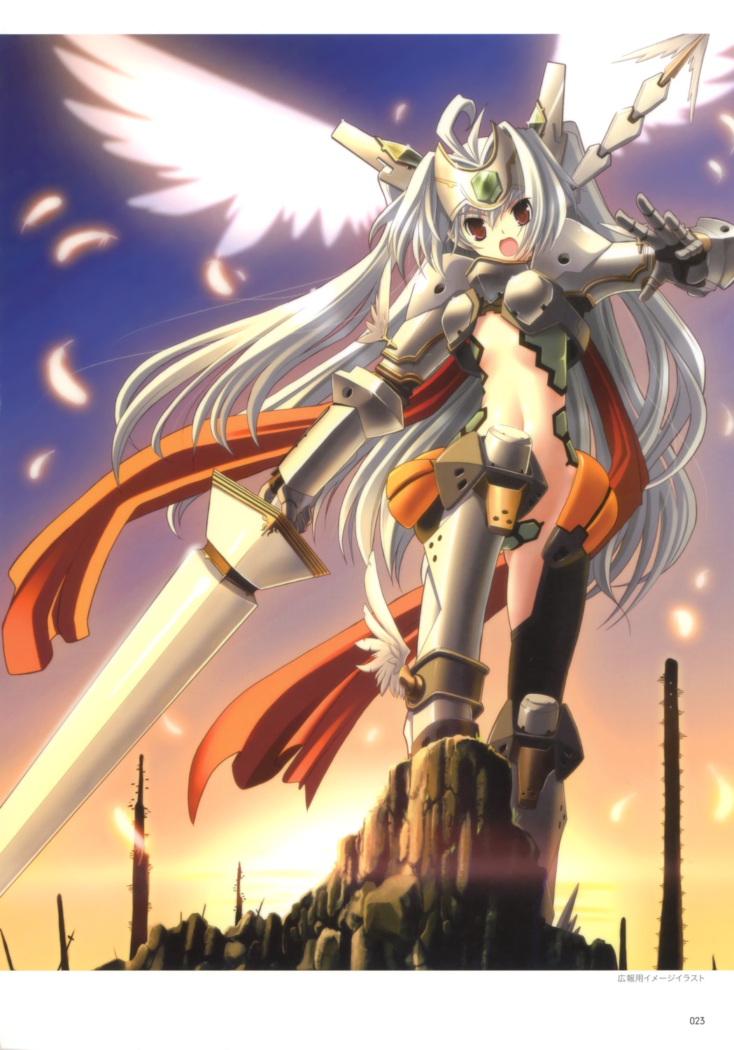 armor bodysuit maebari shirogane_no_soleil skyfish sol_valkyrie sword tsurugi_hagane wings