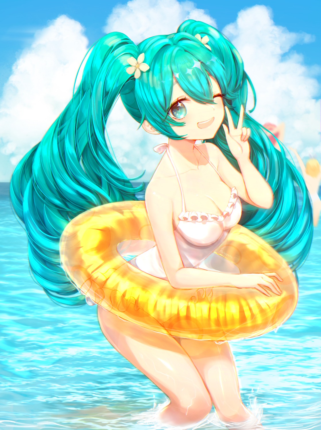 cleavage hatsune_miku kureppuru swimsuits vocaloid wet