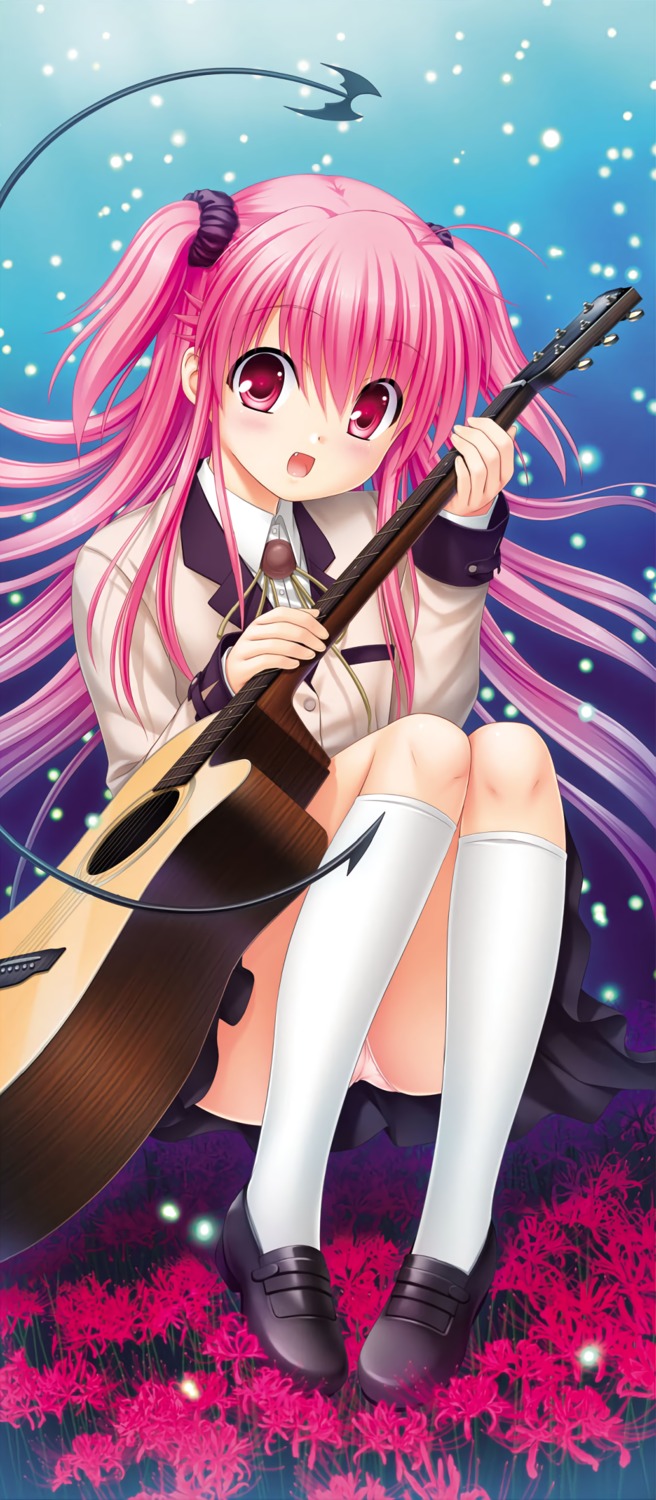 angel_beats! guitar key na-ga pantsu seifuku skirt_lift tail yoshioka_yui