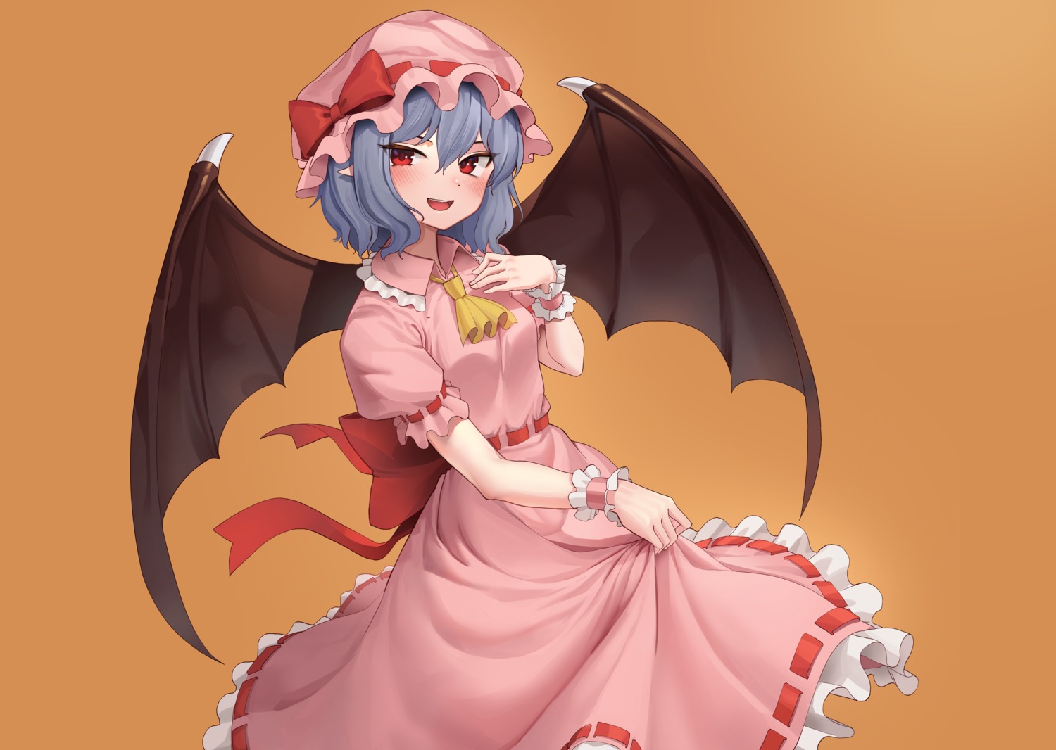 dress goback pointy_ears remilia_scarlet skirt_lift touhou wings