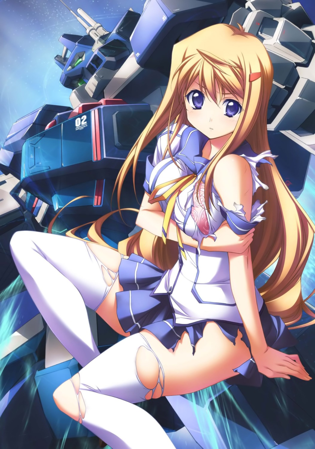 bra hiiragi_akao jinki jinki_extend mecha seifuku thighhighs torn_clothes tsunashima_shirou