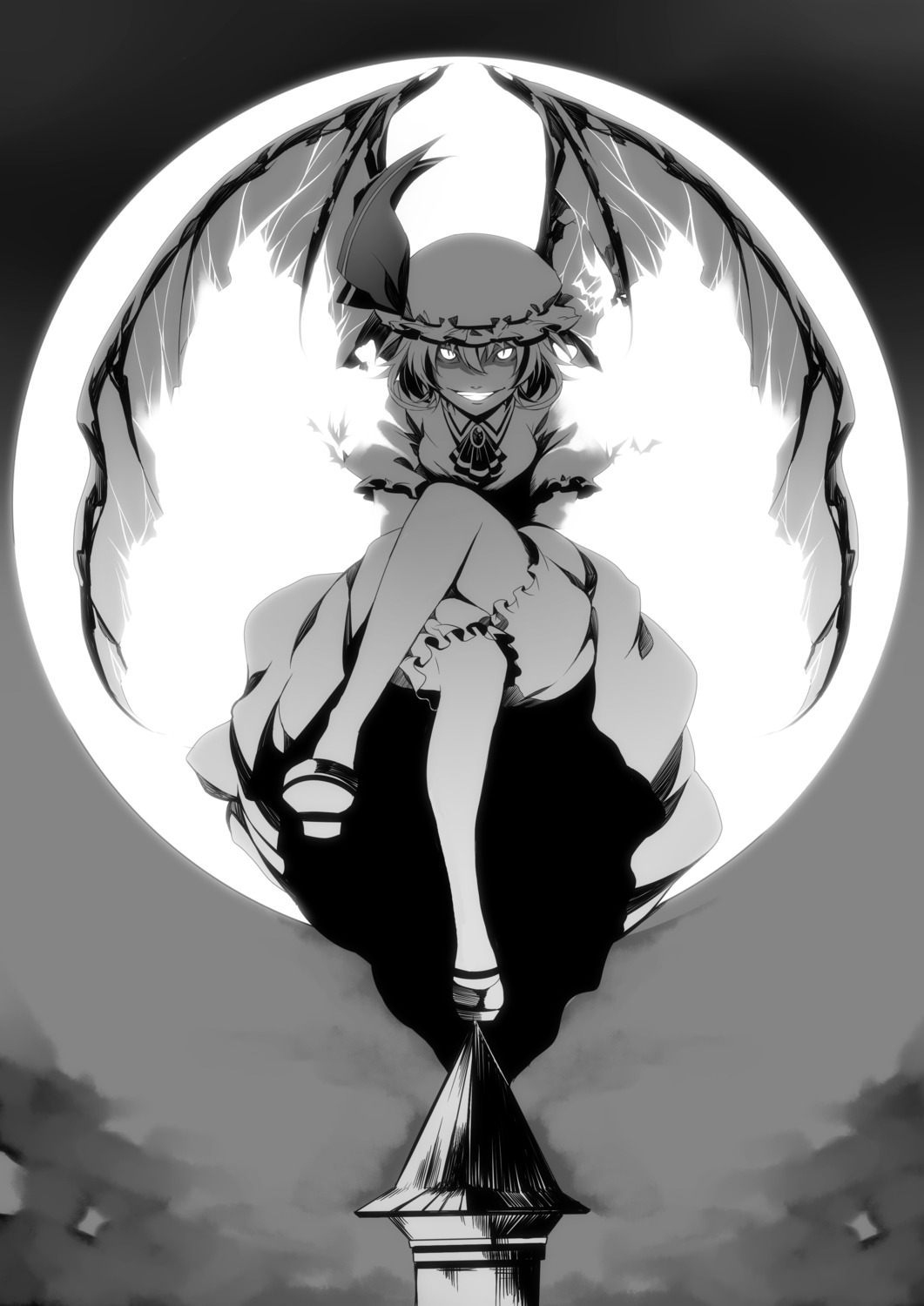 dress monochrome remilia_scarlet touhou tsukimoto_aoi wings