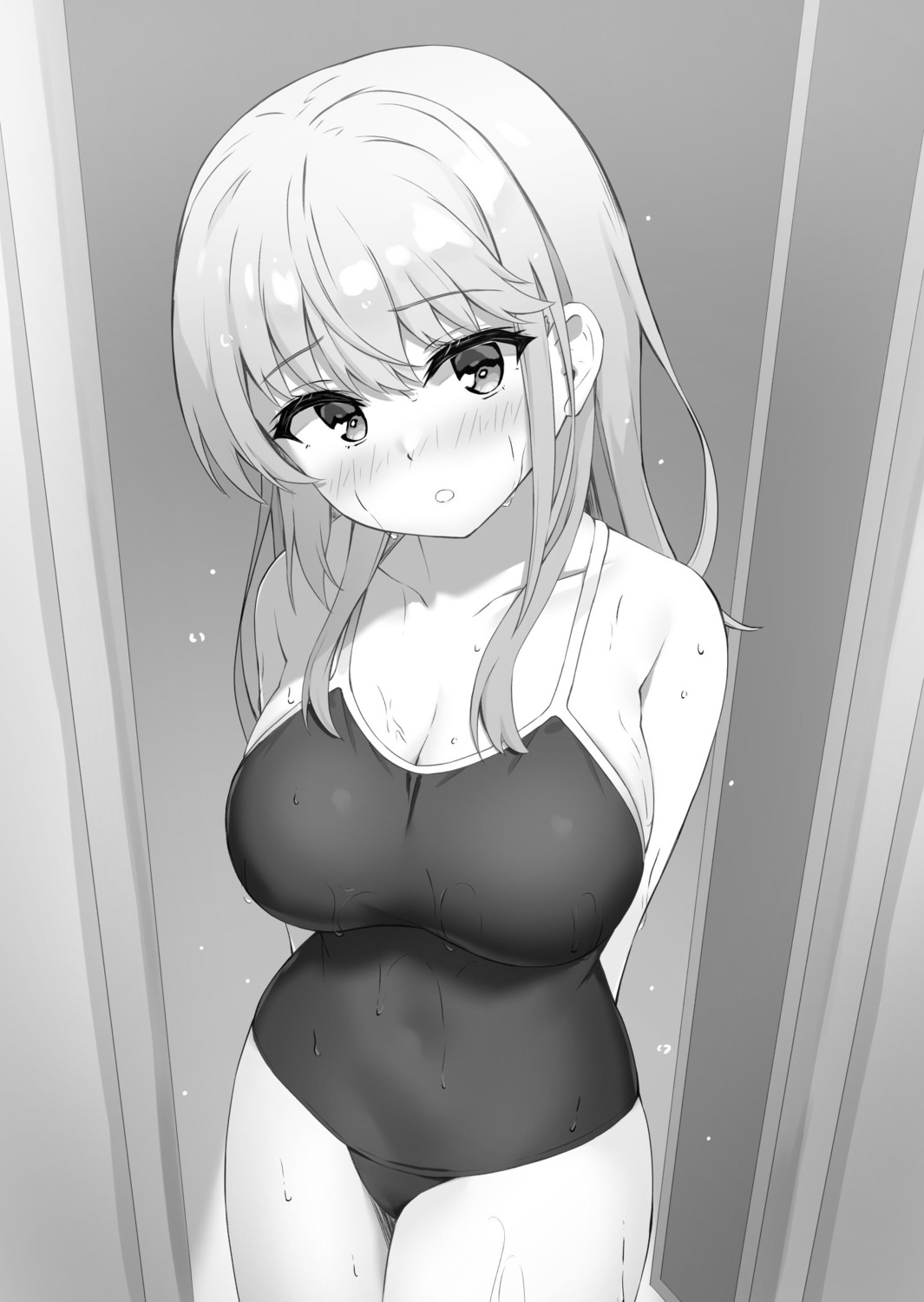 cleavage kuria_(clear_trip_second) monochrome omiai_shitakunakatta_node_murinandai_na_jouken_wo_tsuketara_doukyuusei_ga_kita_ken_ni_tsuite school_swimsuit swimsuits wet yukishiro_arisa