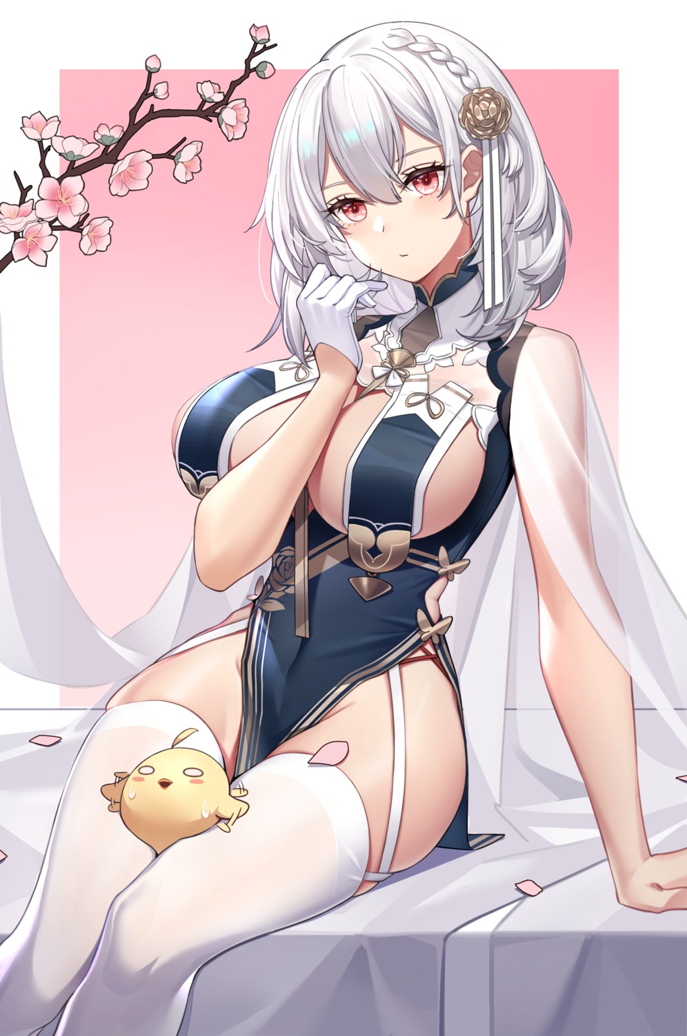 asian_clothes azur_lane bubble1995 manjuu_(azur_lane) no_bra sirius_(azur_lane) stockings thighhighs