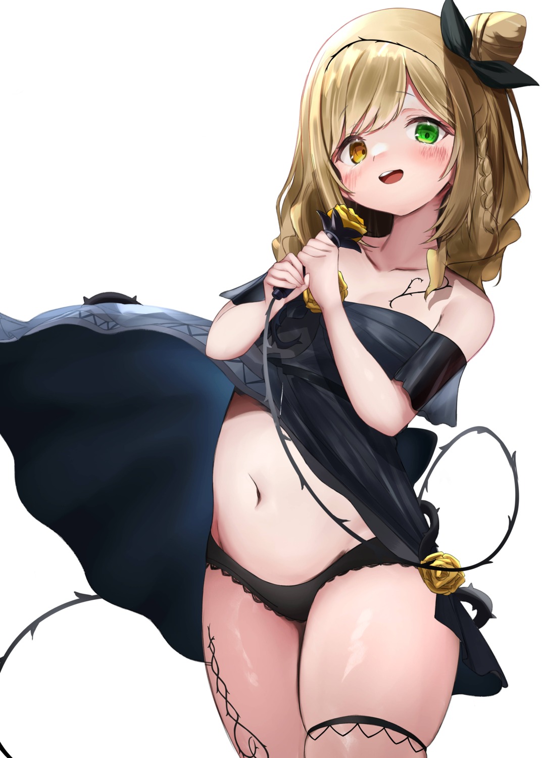 cleavage dress garter heterochromia higashigure no_bra pantsu see_through skirt_lift