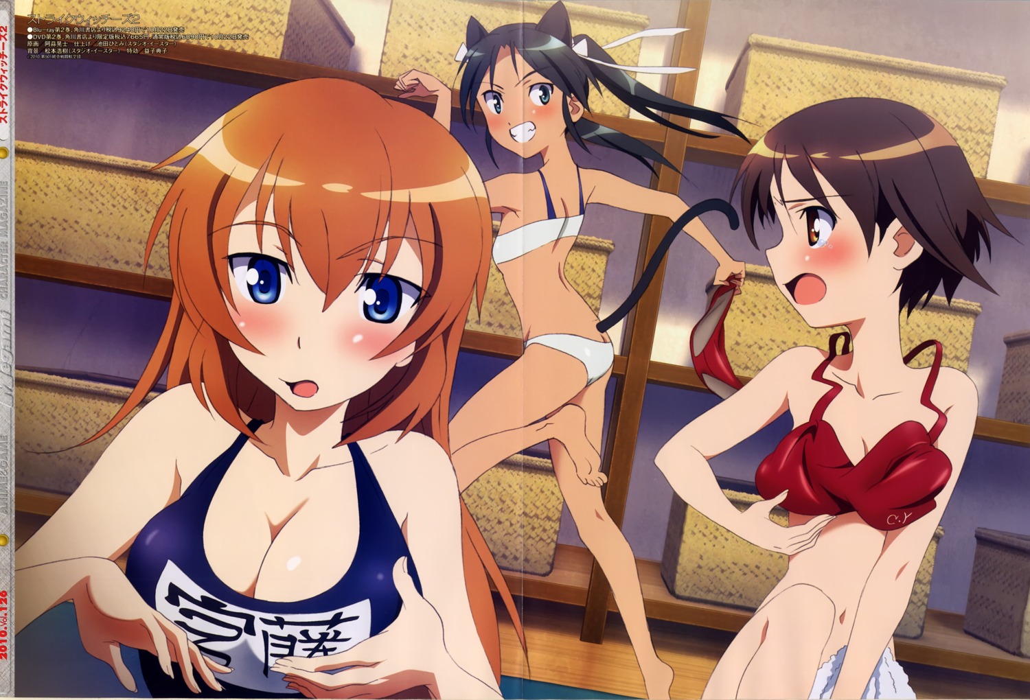 charlotte_e_yeager francesca_lucchini miyafuji_yoshika partial_scan school_swimsuit strike_witches swimsuits