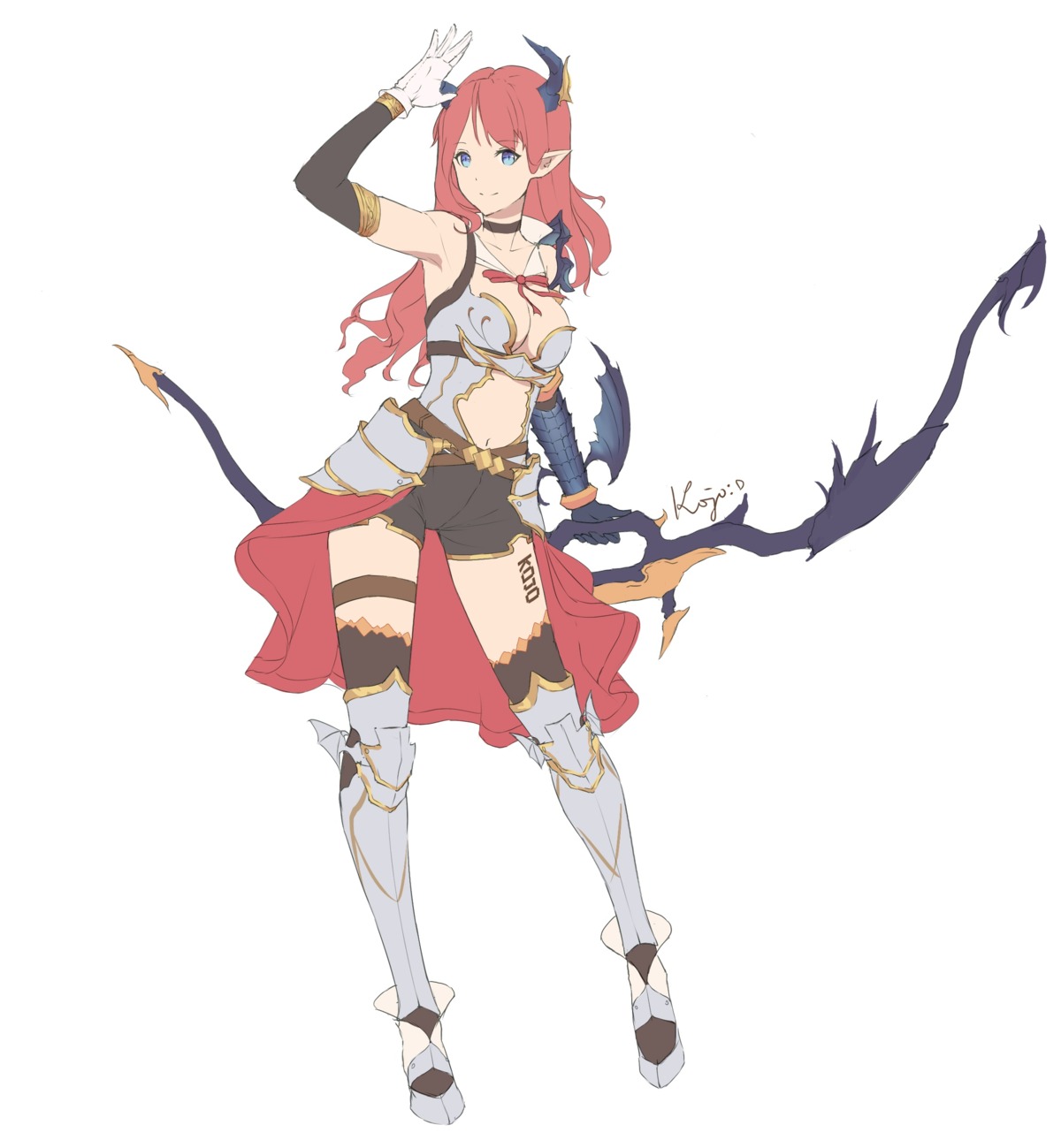 garter horns kouase no_bra pointy_ears sketch tattoo thighhighs weapon